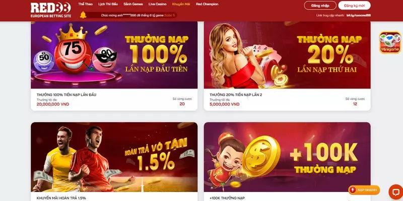 Red88 cung cấp rất nhiều ưu đãi lớn cho người chơi